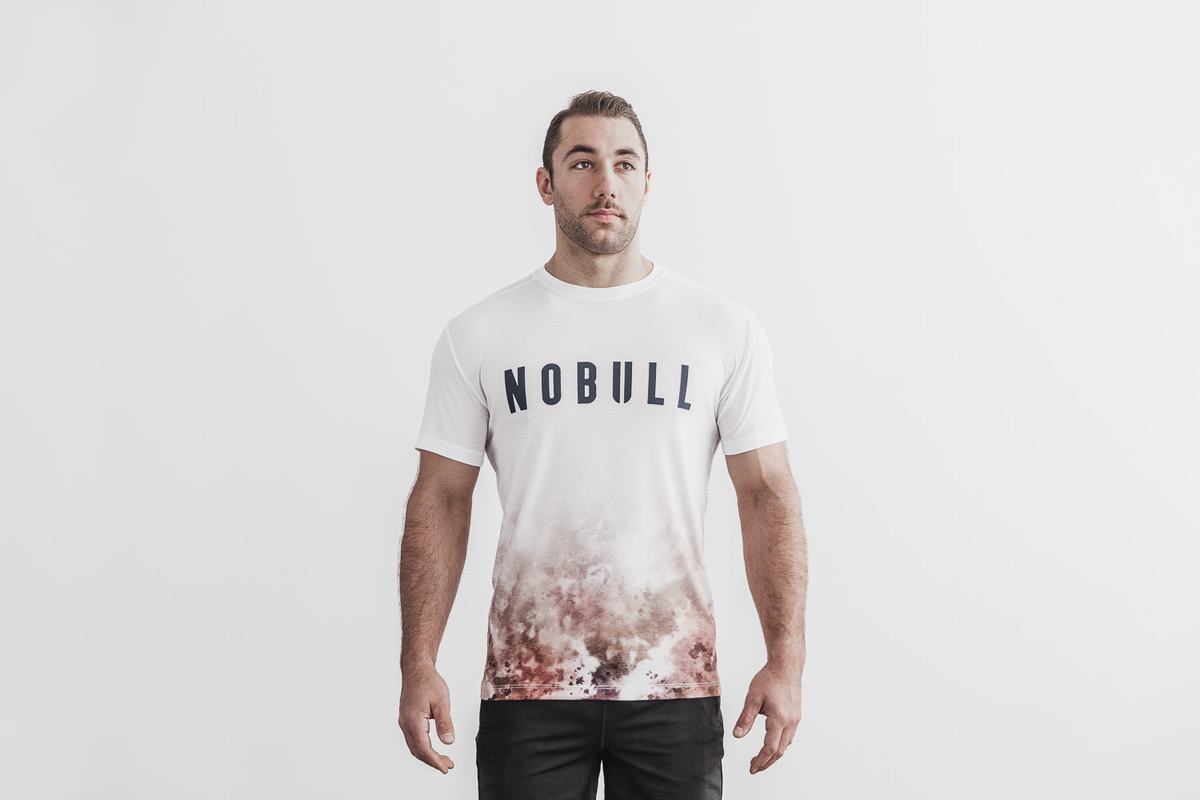 Nobull Dip-Dye Men's T Shirts White | Australia (UV9426)